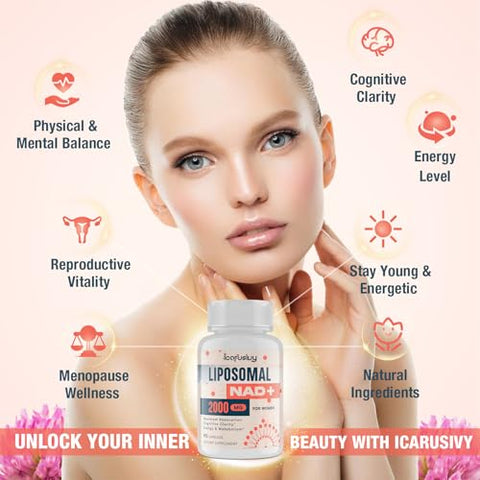 IcarusIvy - 2000MG Liposomal NAD para Mulheres – Suplemento NAD com Ashwagandha, Maca e Black Cohosh | Marca em Destaque