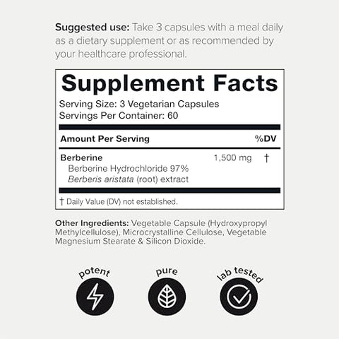 Ultra High Strength Berberine 1500mg do Himalaia – Suplemento de Berberina – 97%% Altamente Purificado e Bioacessível – Fórmula Concentrada HCL – 3 Cápsulas - Toniiq