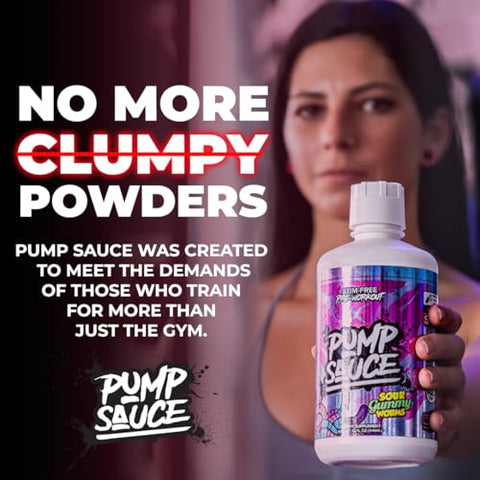 Pump Sauce - Pré-Treino – 946 ml, Tubarões de Goma, Sem Cafeína, Líquido de Espectro Completo, Sem Glúten, Vegano, Zero Açúcar