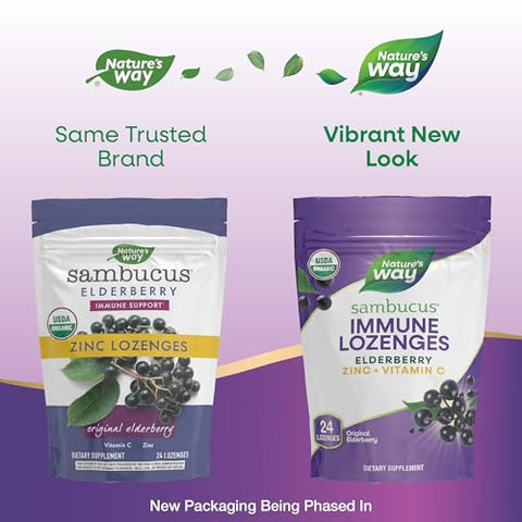 Nature's Way - Nature’s Way Sambucus Orgânico com Zinco – Pastilhas de Sambucus com Elderberry – 60g