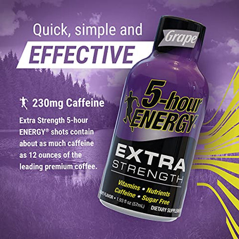5-hour ENERGY - 5-Hour ENERGY Shots Extra Strength Sabor Uva – 30 Unidades | Energético de Ação Rápida