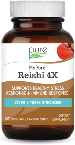 MyPure Reishi 4X – Suplemento de Cogumelos Orgânicos 100% Reais para Suporte Imunológico, Alívio do Estresse e Energia (60 Cápsulas) - PURE ESSENCE LABS