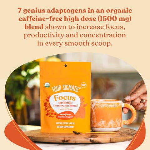 Blend de Foco Four Sigmatic | Pó de Cogumelo do Leão Orgânico com Adaptógenos e Mistura de Cogumelos | Inclui Cordyceps, Rhodiola, Bacopa | 100g