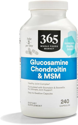 Glucosamina Condroitina e MSM, 240 Cápsulas – Benefícios para as articulações - 365 by Whole Foods Market