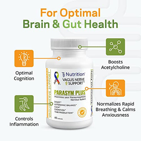 TJ Nutrition - Parasym Plus – Suporte ao Nervo Vago, Suplemento Nutricional Digestivo Patenteado, Estimulante de Energia para Homens e Mulheres, Suplemento para Memória Cerebral, Suporte Suave ao Sistema Imunológico, 60 cápsulas