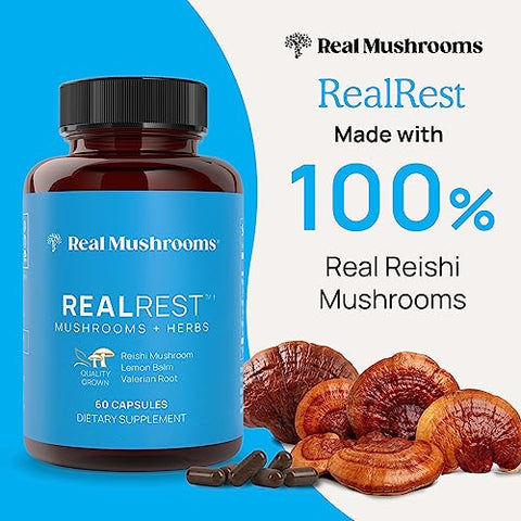 RealRest – Cápsulas de Reishi para Relaxamento (60 unid) – Reishi Orgânico com Melissa – Complexo de Cogumelos para Descanso - Real Mushrooms