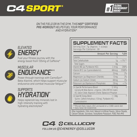 C4 Sport Pré-Treino em Pó Sabor Frutas Vermelhas – Certificado NSF para Esportes | 30 Porções, Embalagem pode variar - Cellucor