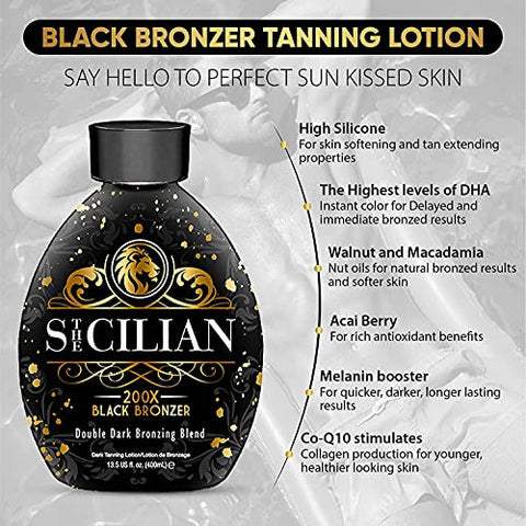 The Sicilian - Bronzeador Gradual 200X Dark Black – Loção Bronzeadora para Pele Radiante – 100g
