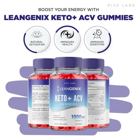 rize labs - (2 Pacotes) Gomas Leangenix Keto ACV, Leangenix Keto ACV para Perda de Peso Avançada, Leangenix Keto para Queimar Gordura e Usar como Principal Fonte de Energia, Leangenix Gomitas, Suplemento