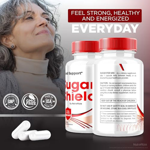 NutraRize - Sugar Shield: Fórmula Máxima de Suporte Sanguíneo em Cápsulas – Complexo Natural de Proteção contra Açúcar – Análises SugarShield (180…)