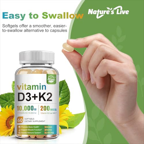 Nature's live - Nature’s Live Vitamina D3 K2 10000 UI – Fortaleça sua saúde com a combinação perfeita!