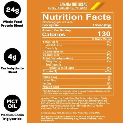 MRE Lite – Pó Proteico de Alimentos Integrais, Banana Nut Bread – Baixo Carboidrato – 500g - REDCON1
