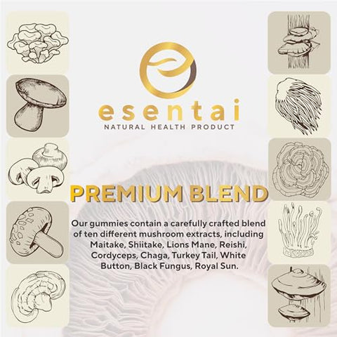 Esentai - Suplemento de Cogumelo Orgânico em Gomas – Reforço Imunológico, Energia Natural, Cérebro – Marca: [Nome da Marca]