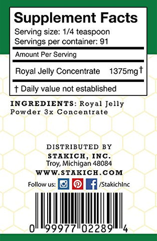 Pó de Geleia Real Stakich – 113g – Concentrado 3X – Liofilizado, Puro, Natural