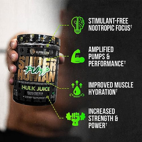Superhuman Pump Pré-Treino em Pó, Cafeína Nootrópica – Energia Explosiva e Foco Aumentado | 300g - ALPHA LION