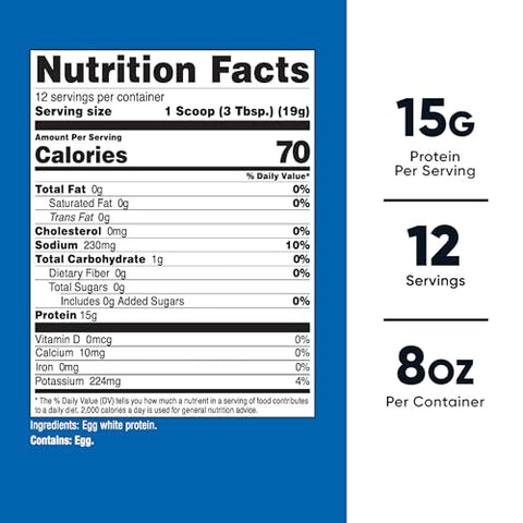 Proteína em Pó de Clara de Ovo 227g (Sem Sabor) – Não-OGM, Livre de Glúten - Nutricost