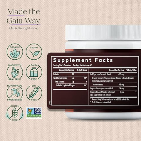 Turmeric Supreme Extra Strength Gummies – Suporte ao Alívio de Inchaço para Manter um Estilo de Vida Ativo – Sabor Limão e Gengibre – Gomas de Cúrcuma – 120 Veganas Orgânicas - Gaia Herbs