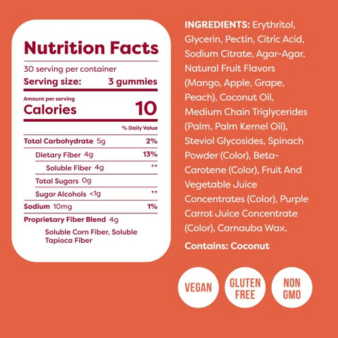 Gomas de Fibra para Adultos Sem Açúcar – Suplemento de Fibra Delicioso com Sabor Frutado para Saúde Digestiva – Gomas de Fibra Prebiótica, Gomas de Fibra para Adultos – 60g - Kiss My Keto