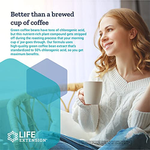CoffeeGenic Extrato de Café Verde – 50% Ácidos Clorogênicos – Sem Glúten, Não-OGM – 90 Cápsulas Vegetarianas - Life Extension
