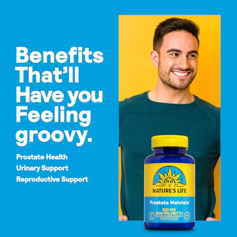 Nature's Life - Nature’s Life Prostate Maintain – Suporte para a saúde masculina – Complexo Herbal de Saw Palmetto, Pygeum e Suplementos de Zinco – 50 Porções, 100 Cápsulas Vegetarianas