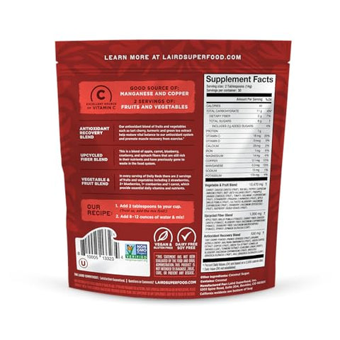 Pó Laird Superfood Antioxidante Diário Vermelho, Combate aos Radicais Livres, Vitamina C, Manganês, 2 Porções de Frutas e Vegetais por Porção, 420g (30 Porções)
