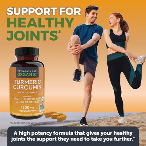 Viva Naturals - Suplemento Orgânico de Cúrcuma 1500 mg – Cápsulas de Cúrcuma para Suporte Articular e Defesa Celular – Curcumina de Cúrcuma com Pimenta Preta para Maior Absorção – Alta Potência