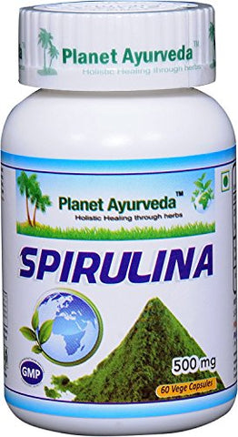Spirulina Planet Ayurveda – 2 Frascos (Cada 60 Cápsulas, 500mg) – Alga 100% Natural nos EUA