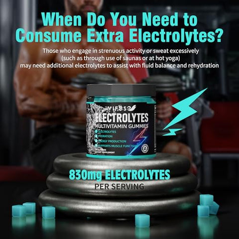 VIFSSG - Gomas de Eletrólitos Sem Açúcar, 120 Gomas Mastigáveis de Eletrólitos com 6 Eletrólitos para Corredores e Esportes de Resistência, Sabor Refrescante de Framboesa Azul, Gomas de Eletrólitos para Hidratação, 1 Pacote