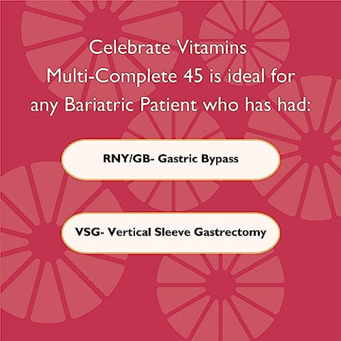 Celebrate Bariatric Supplements - Celebrate Vitamins Multi-Complete – Multivitamínico Diário de 45mg de Ferro para Pacientes de Cirurgia Bariátrica – Vitaminas Essenciais para Gastrectomia em Manga e Bypass Gástrico
