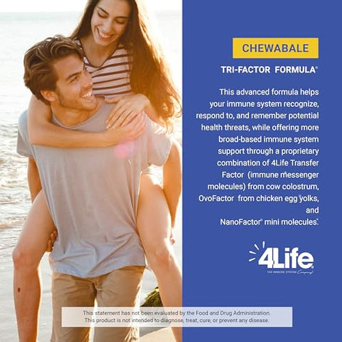 Transfer Factor Chewable Tri-Factor Formula – Suporte Imunológico com Extratos de Colostro Bovino e Gema de Ovo de Galinha – Sabor Creme de Citrus – 90 Comprimidos Mastigáveis - 4Life