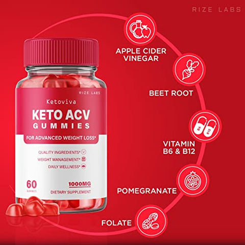rize labs - (3 Pacotes) Gomas Ketoviva Keto – Gomas Ketoviva Keto ACV para Perda de Peso Avançada com Vinagre de Maçã – Forte Ação contra Gordura Abdominal – Gomitas Extra Potentes