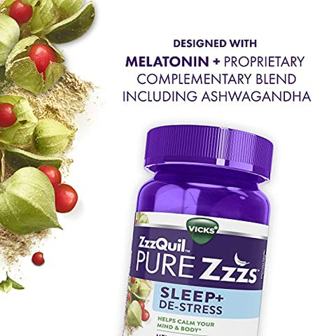 PURE Zzzs Gummies – Auxílio para Dormir com Melatonina e Ashwagandha, 60 Unidades - ZzzQuil