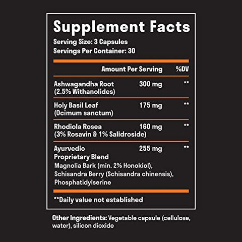 Nuven Naturals - Adrenal Support – Suplemento Natural para Fadiga Adrenal, Gerenciador de Cortisol com Extrato de Ashwagandha, Rhodiola Rosea, Manjericão Sagrado, Ervas Adaptogênicas para as Adrenais, Suporte ao Estresse