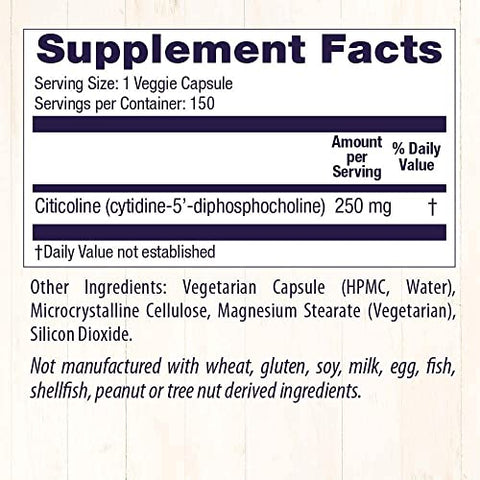 Cognizin (Citicoline), 250 mg – Suplemento para Memória com Citicolina CDP Choline – Não-OGM, Vegano | Cognizin 250 mg – Melhor Suplemento para Memória | Healthy Origins - Healthy Origins