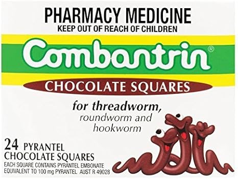 Combantrin - Chocolate Quadrados 24 Tratamento Vermífugo para Crianças e Adultos – Fabricado na Austrália | Comprimidos de Chocolate 24 Tratamento Vermífugo para Crianças e Adultos – Feito na Austrália