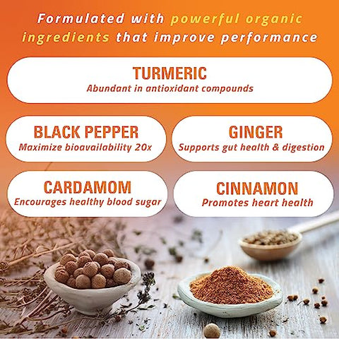 Golden Milk Latte Orgânico – Mistura de Superfoods de Cúrcuma, Gengibre, Pimenta Preta, Curcumina, Canela, Cardamomo – Não-OGM, Vegano, Keto, Ayurvédico (90g) - Turmaquik