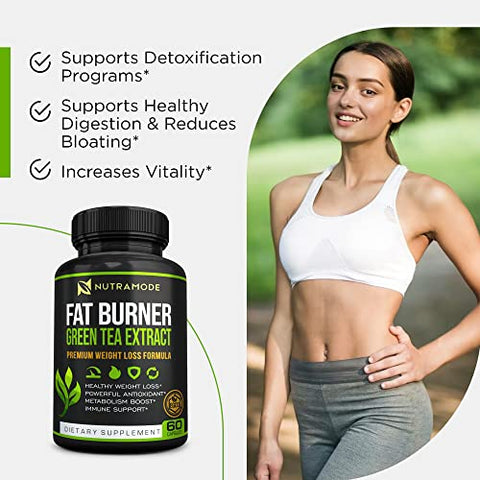 NUTRAMODE - Suplemento Queimador de Gordura de Extrato de Chá Verde Premium com EGCG – Supressor Natural de Apetite – Pílulas de Dieta para Perda de Peso Saudável que Funcionam Rapidamente para Mulheres e Homens – Impulsionador de Metabolismo Detox