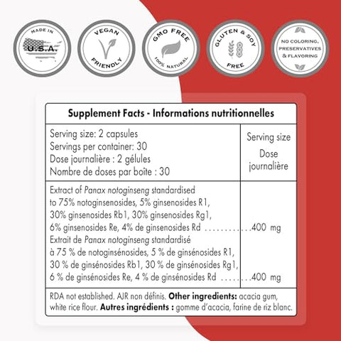 Extrato de Panax Notoginseng 400mg por Dia (Alta Potência) – 75% Notoginsenosídeos | Não-OGM | 75% Notoginsenosídeos | Não-OGM - Supersmart