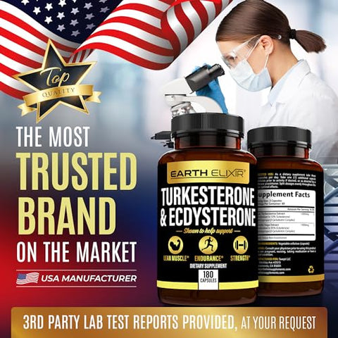 Earth Elixir - Turkesterone 1000mg e Ecdysterone 1000mg (180 Cápsulas) – 2 Meses de Fornecimento – Testado por Terceiros – Suplemento Turkesterone para Homens (Ajuga Turkestanica) com 95% Beta – Marca Turkesterone
