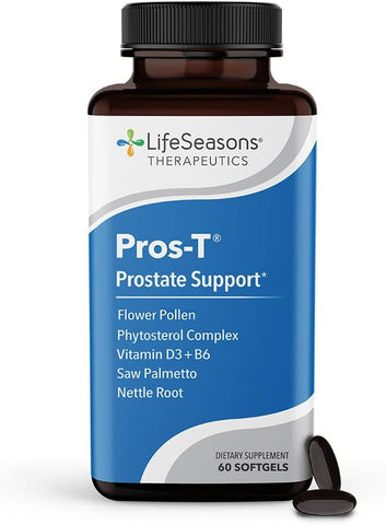 LifeSeasons - Pros-T – Suplemento de Suporte à Próstata – Saw Palmetto, Fitosterol, Zinco, Urtiga, Vitamina D-3 | Marca Pros-T