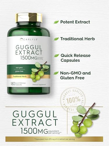 Extrato de Guggul 1500mg | 180 Cápsulas | Suplemento de Guggulsterona | Livre de OGM e Glúten | Carlyle Guggul Extract 1500mg | 180 Cápsulas | Guggulsterone Supplement | Não-OGM e Livre de Glúten - Carlyle