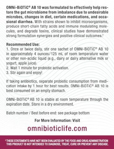 OMNi BiOTiC - AB 10 – Probiótico Restaurador Clinicamente Testado – Suporte – Marca Probiótica Restauradora – 10 g