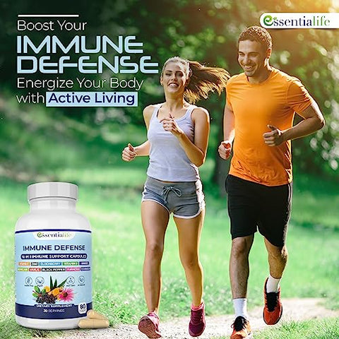 Essentialife - Suplemento 10 em 1 para Suporte Imunológico: Sabugueiro, Equinácea, Vitamina D, Vitamina C 1000mg