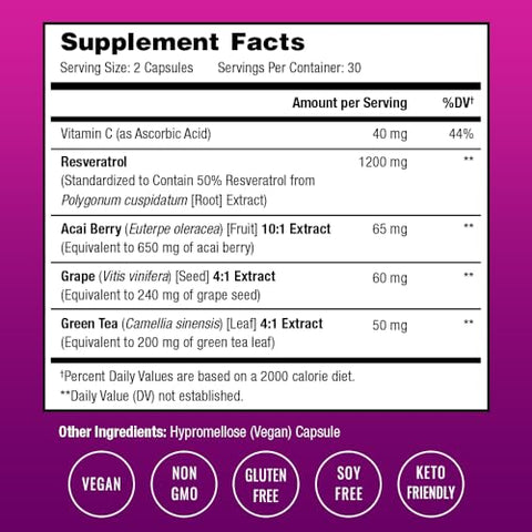 NutraChamps - Suplemento de Resveratrol | Fórmula Extra Forte para Envelhecimento Saudável, Suporte Imunológico