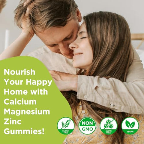 GrnLife - Suplemento de Cálcio Magnésio Zinco com Vitamina D3, Gomas de Cálcio Sem Açúcar para Mulheres Homens, Gomas de Magnésio de Alta Potência para os Ossos