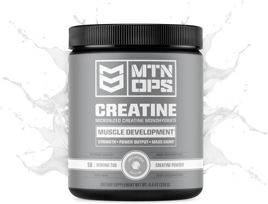 Creatine Monohydrate em Pó, Sem Sabor – 50 Porções – 100% Puro Micronizado para Massa Muscular e Força - MTN OPS