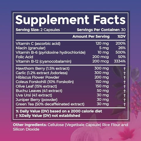 ULTALIFE - Suplemento Avançado para Pressão Arterial – Complexo de Suplementos para Pressão Arterial – Espinheiro, Hibisco, Alho, Forscolina – 14 Vitaminas
