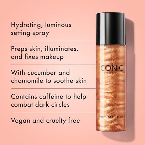 ICONIC LONDON Prep-Set-Glow | Spray Hidratante Fixador Iluminador, Fórmula 3 em 1 para um Acabamento Radiante e Orvalhado  ICONIC LONDON