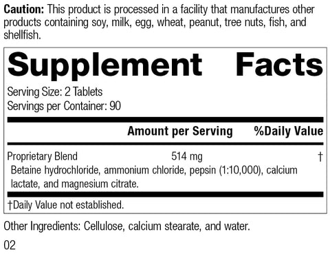 Standard Process Inc. - Suplemento de Saúde Digestiva e GI de Alimentos Integrais da Standard Process Betaine Hydrochloride com Citrato de Magnésio, Betaine HCl, Cloreto de Amônio, Pepsina e Mais – 180 Comprimidos